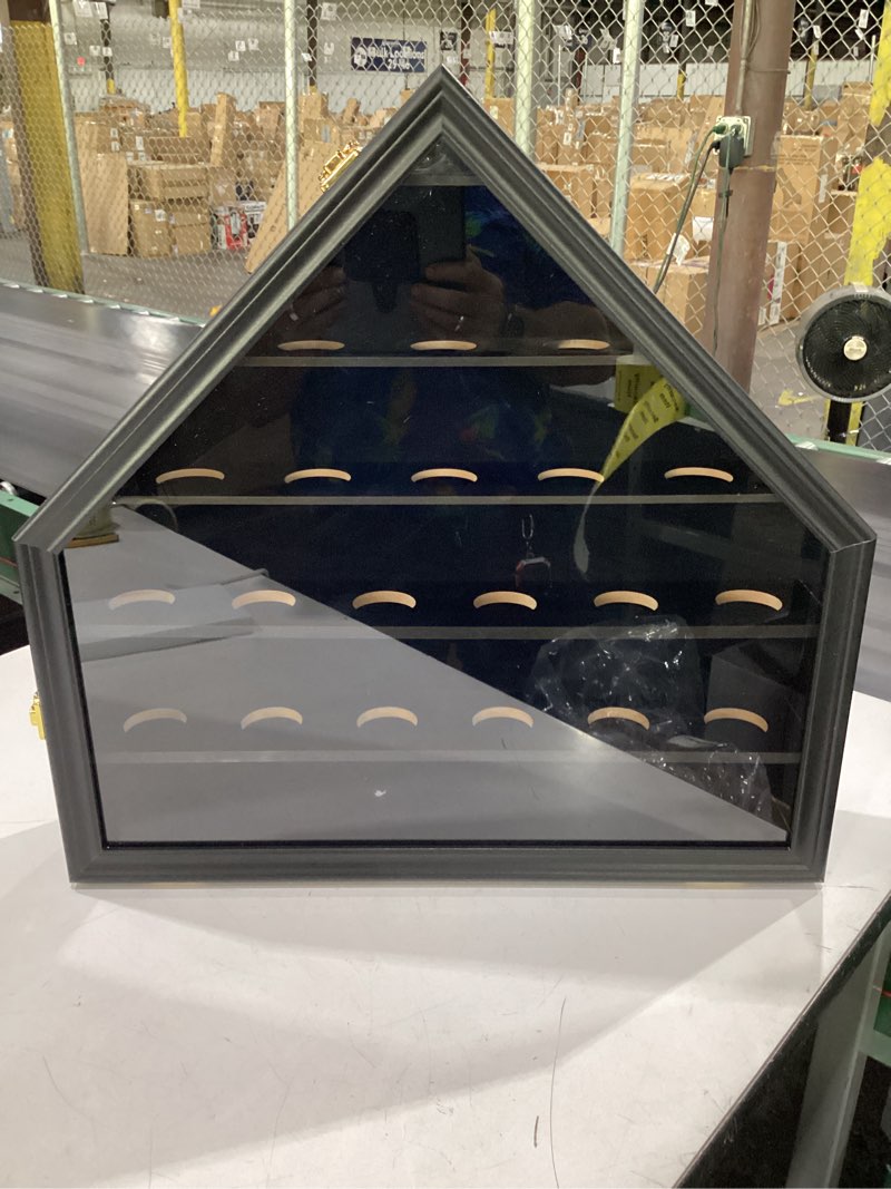 Condition photo showing New/Like New for 21 baseball display case wall mount - uv protection lockable shadow box with clear acrylic door | wood showcase cabinet for collectible balls (black) 21 baseball black