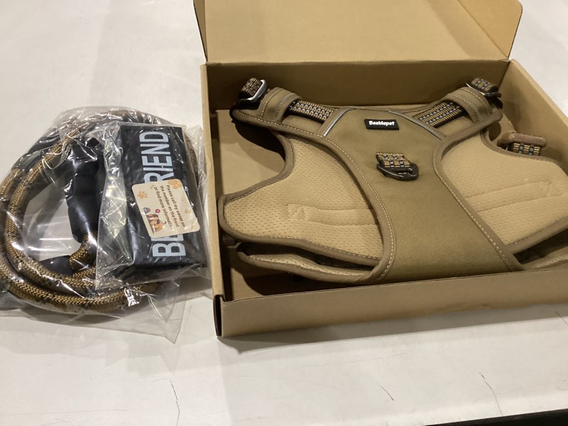 Condition photo showing New/Like New for heavy duty tactical dog harness for large dogs, no pull adjustable pet harness reflective service training easy control pet vest military k9 working dog harnesses- large, brown large brown