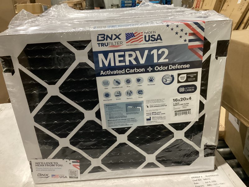 Condition photo showing New/Like New for bnx trufilter 20x25x4 (19.5’’ x 24.5’’ x 3.63‘’ slim fit) merv 12 activated carbon air filter (2-pack) - made in usa - air conditioner furnace filters for odor, mold, bacteria, smoke 20x25x4 2-pack (slim fit)