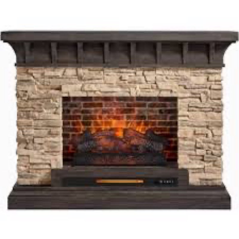  allen + roth 53-in w sedona free standing infrared quartz flat wall electric fireplace with remote control included one_size in brown | 2289fm-26-932