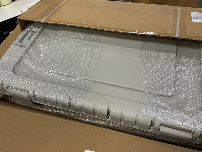 Condition photo showing New/Like New for zomisia collapsible dog crate for large dogs - 36" l heavy duty dog kennel no tools required with 4 sides steel foldable cage for dogs indoor furniture, portable carrier with 2 smooth wheels, beige beige 36.42 x 24.2 x 26 in