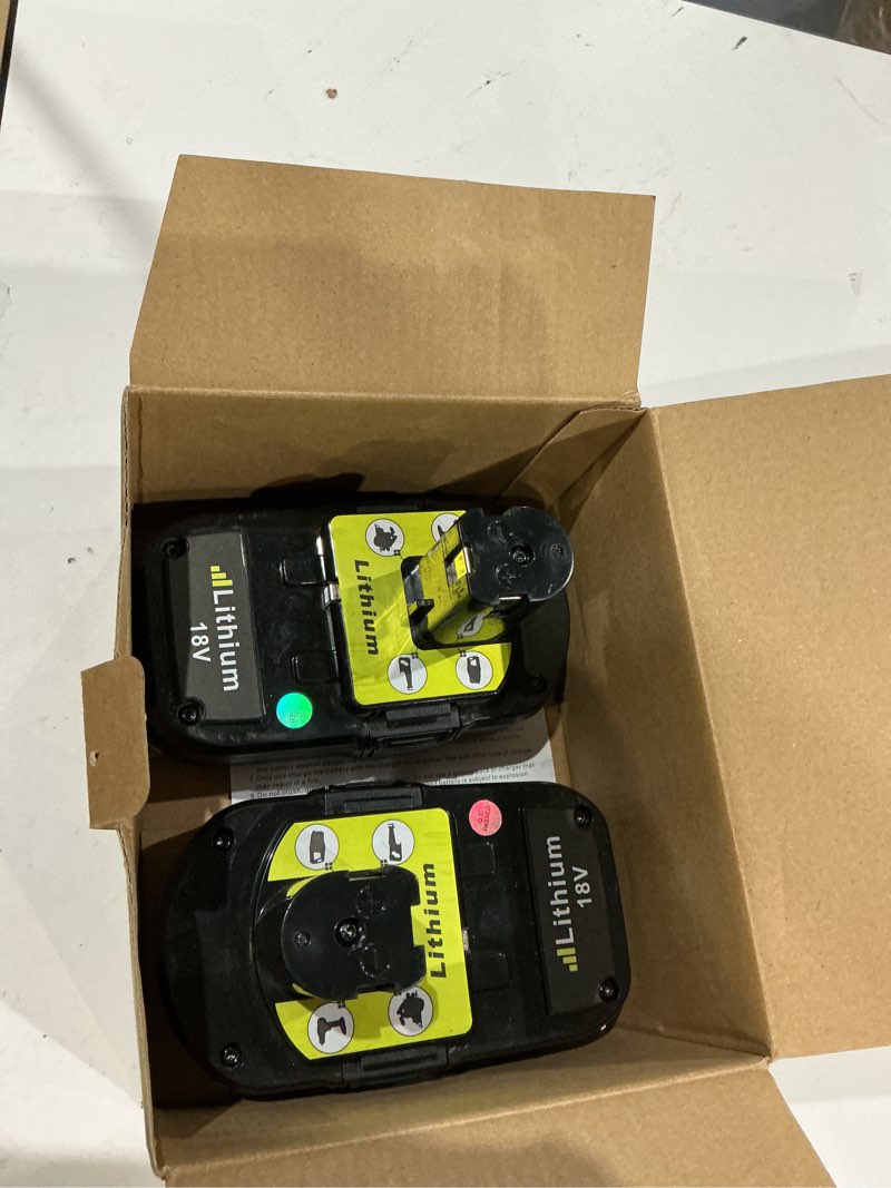 Condition photo showing Good Condition for jaukist replacement for ryobi 18v battery: 2 pack 4.0ah replace compatible with ryobi 18v battery p108 p102 p107 p109 cordless power tools with led indicator light 4a