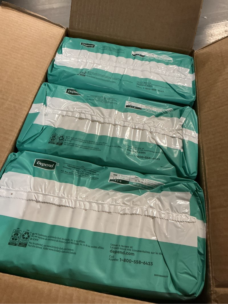 Condition photo showing New/Like New for Depend Adult Diapers with Tabs, Incontinence Protection with Tabs, Unisex, Large (35–49" Waist, over 170 lbs), Maximum Absorbency, 48 Count (3 Packs of 16) Large 48
