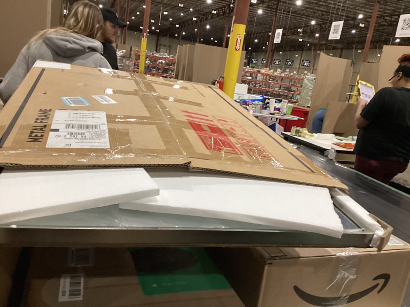 Condition photo showing As Is for TETOTE Brushed Nickel Bathroom Mirror 24" x 30" Rectangle Beveled Frame Bathroom Vanity Mirror for Over Sink Brushed Nickel, Tempered Glass, Stronger Frame, Modern Farmhouse Bedroom, Entryway 30"L x 24"W Brushed Nickel