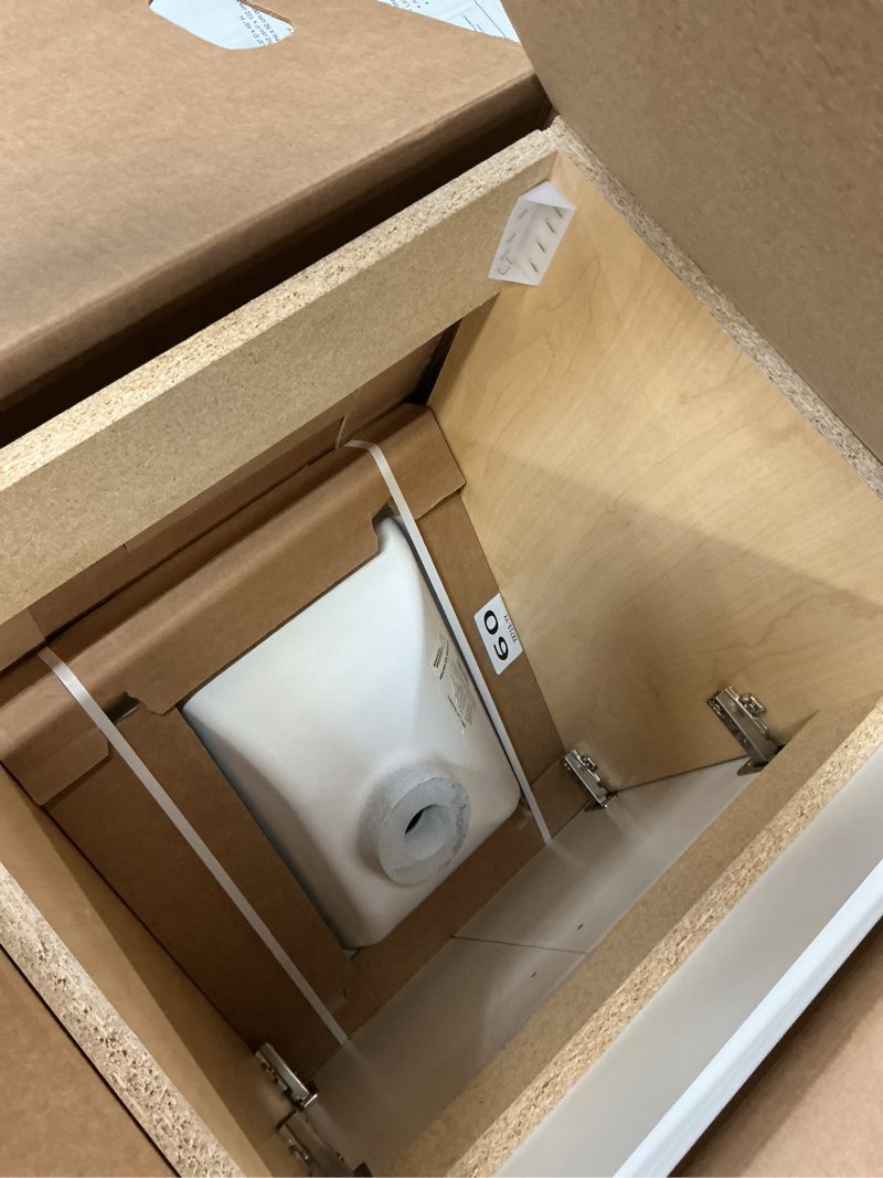 Condition photo showing As Is for style selections kirkman 18-in white single sink bathroom vanity with white cultured marble top