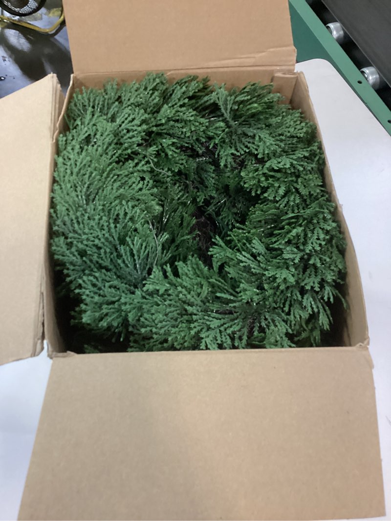 Condition photo showing Good Condition for Dingion 8 Pcs 10 Inch Christmas Cedar Wreath for Front Door, Real Touch Artificial Green Christmas Wreath for Home Indoor Outdoor Wall Window Porch Farmhouse Winter Decorations and Holiday Greenery