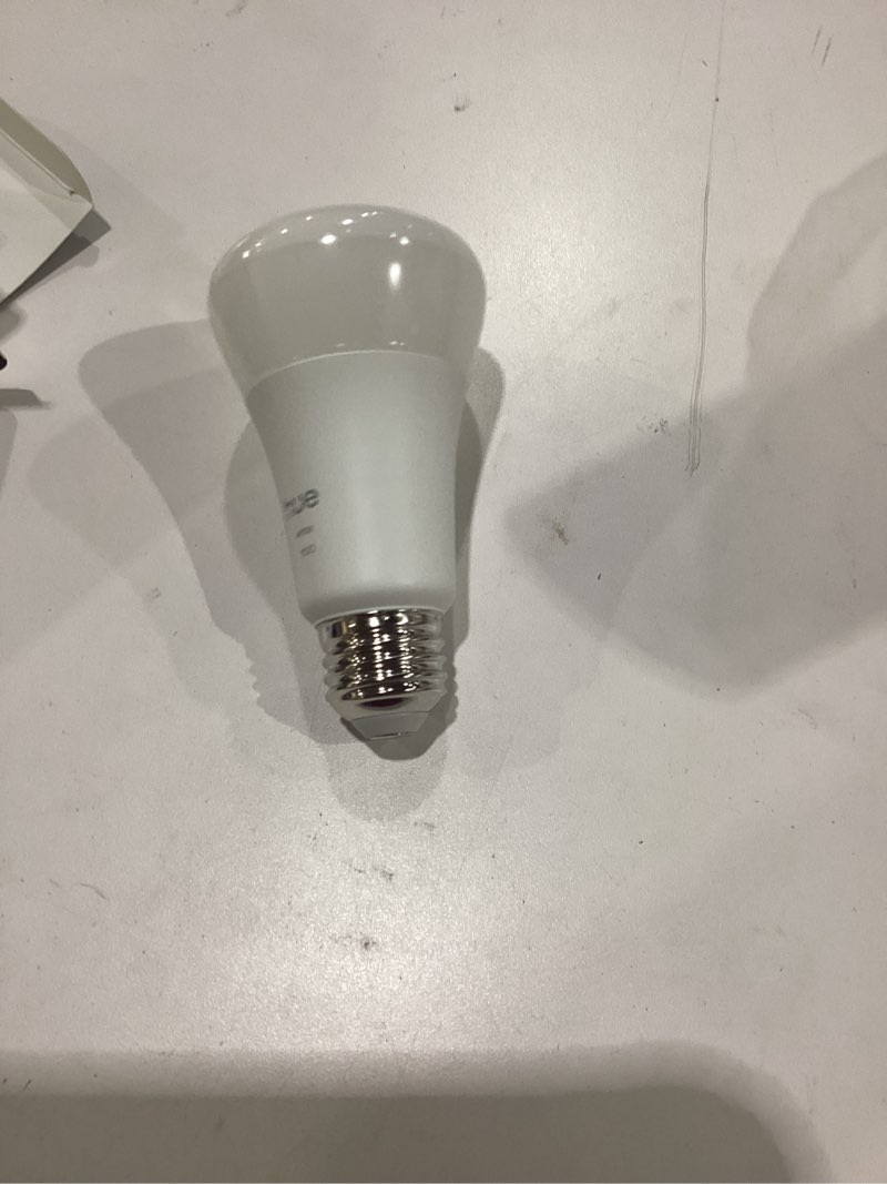Condition photo showing New/Like New for philips hue smart led a19 bulb 1-pack, warm white light 2700k, e26 base, 10.5w, 1100 lumens, dimmable, works with alexa, google assistant, and apple home revamped 1 pack