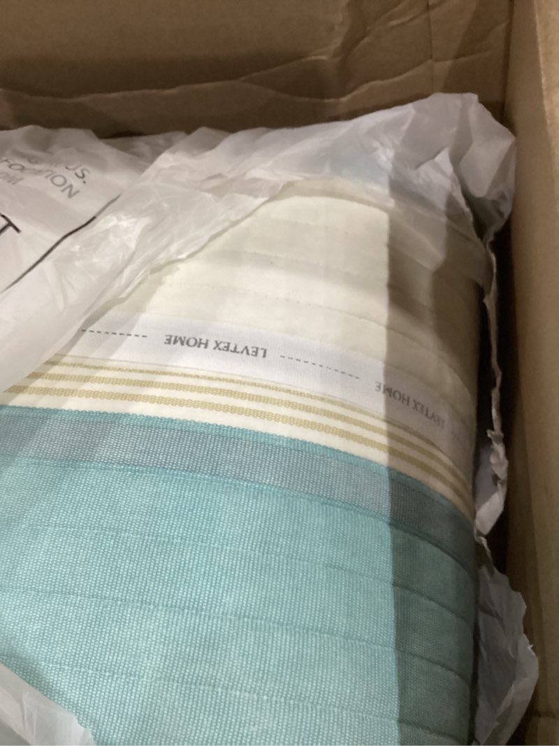 Condition photo showing Good Condition for levtex home - kailua quilt set - queen quilt + two standard pillow shams - stripe - blue teal taupe cream - quilt (88x92in.) and pillow shams (26x20in.) - reversible - cotton fabric full/queen quilt