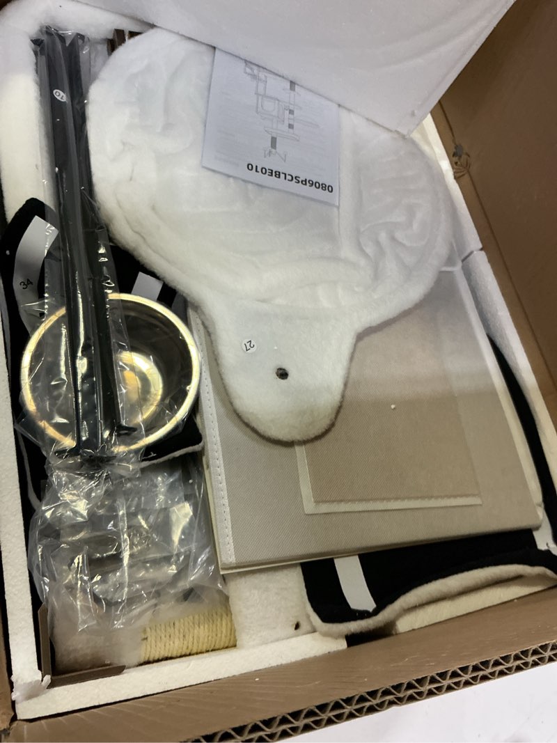 Condition photo showing Good Condition for Snughome Cat Tree with Litter Box Enclosure, 3-in-1 Modern Cat Tower for Indoor Cats, 67.32’’ Hidden Cat Litter Box Furniture with Cat Condo, Food Station and Hammocks, All-in-one Cat Furniture Dark Brown