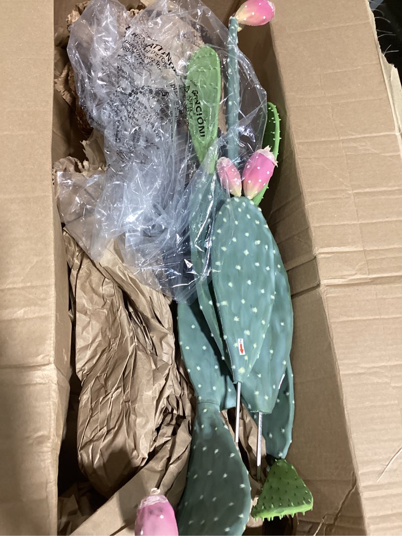 Condition photo showing As Is for nafresh uv-resistant tall faux cactus in brown woven planter,41" fake plant with realistic pads & vibrant fruits,artificial cactus indoor outdoor for home office living room bedroom foyer porch decor 41in