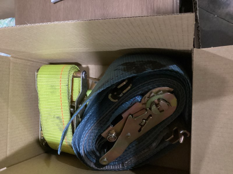 Condition photo showing As Is for adjustable lifting & moving strap w/ 3 seperate arm holes - yellow
