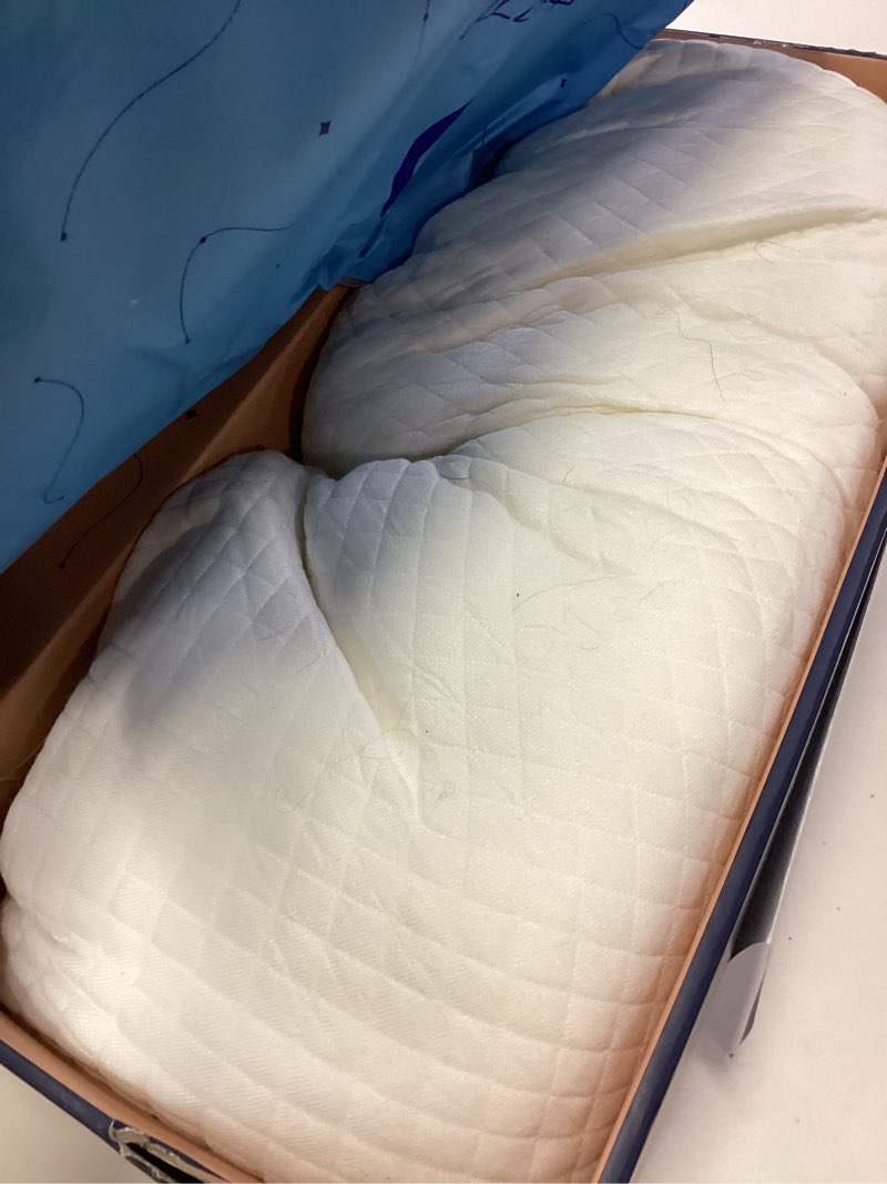Condition photo showing As Is for dreamyblue moon pillow • adjustable loft, luxury cover, shredded memory foam • for back, side and combination sleepers • neutral alignment for all • certipur-us certified foam (queen)