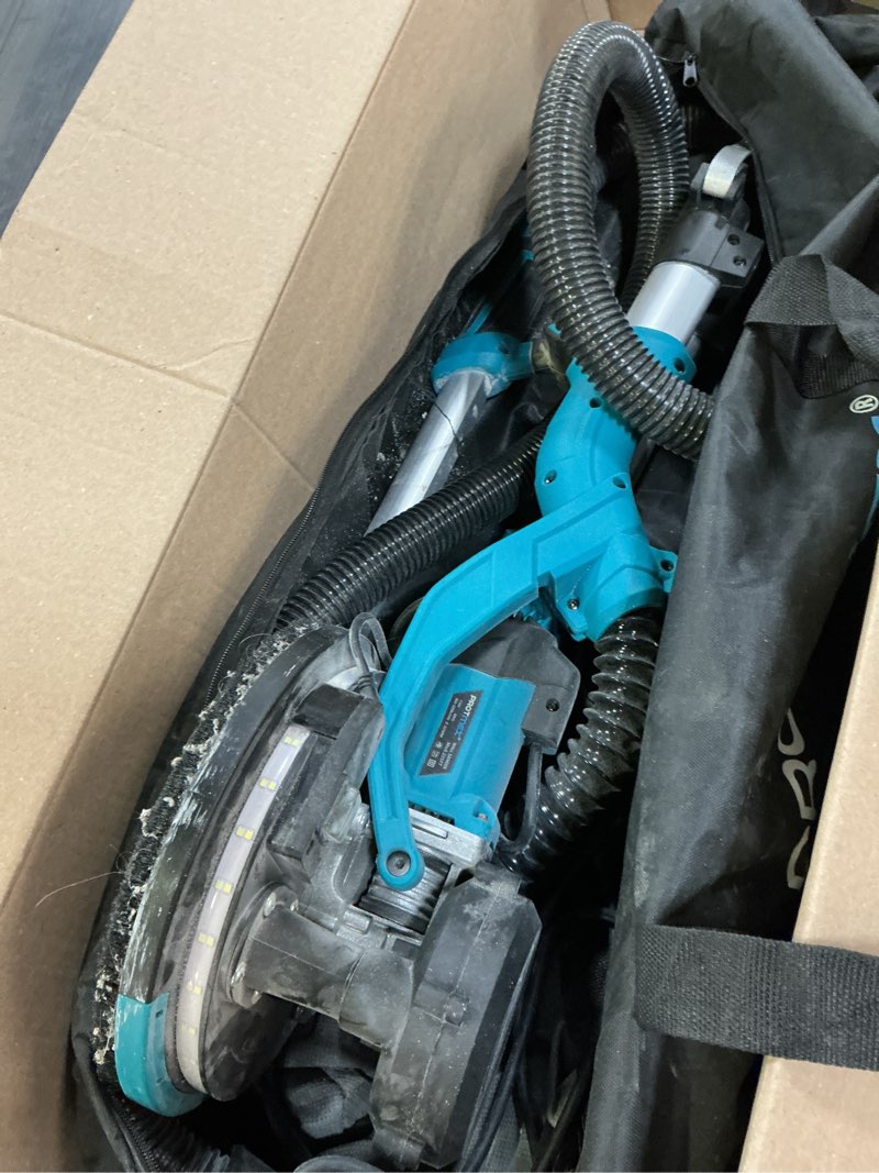 Condition photo showing As Is for drywall sander with vacuum dust collector, 1000w popcorn ceiling removal tool, electric drywall sander with digital display screen 9 variable speed 800-2100rpm, foldable & extendable handle blue