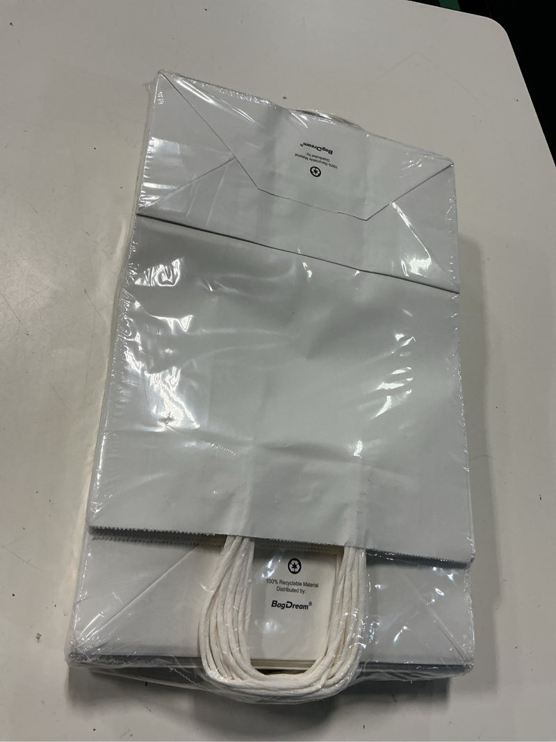 Condition photo showing New/Like New for bagdream white gift bags 10x5x13 50pcs large kraft paper bags with handles bulk for shopping, merchandise, retail, grocery, party favor 100% recyclable paper sacks