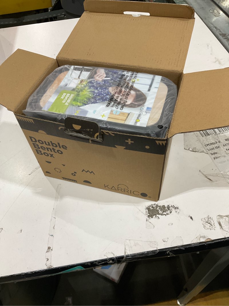 Condition photo showing New/Like New for karrico double premium bento box adult, 67 fl oz bpa-free - black stackable lunch box with leak-proof lids & dividers, perfect for meal prep, lunches & portion control bamboo black