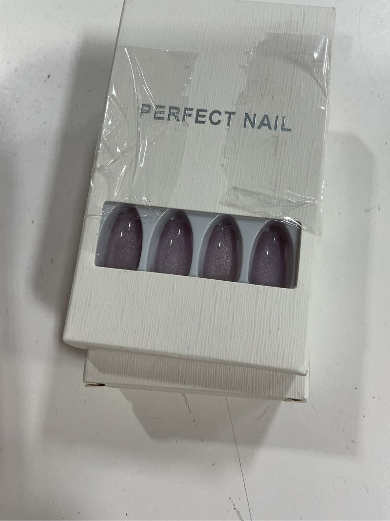 Condition photo showing New/Like New for summer press on nails, cat eye medium coffin press on nails, crystal glow design light purple magnetic nails, ice glossy gel fake nails, reusable acrylic stick on nail for women, sugar frost c4-sugar frost light blue ( 3 pack )