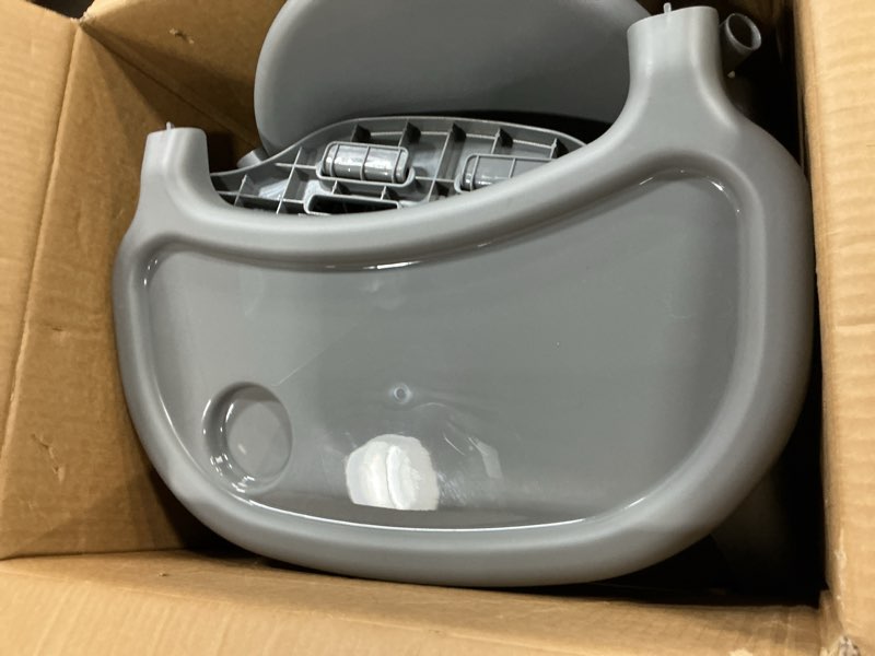 Condition photo showing As Is for Cosco Kids Canteen High Chair Lightweight Portable Baby Feeding Chair with Adjustable Tray, Easy to Clean, Kitchen or Dining Use, Toddlers Up to 33 lbs, Mono Grey