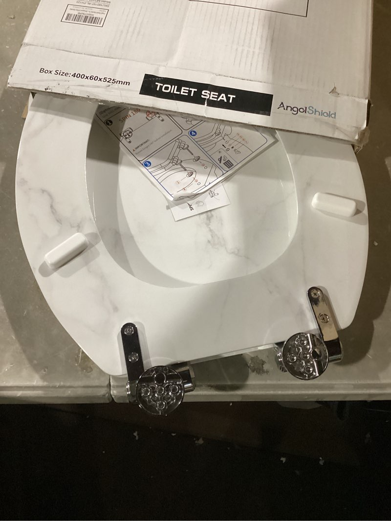 Condition photo showing Good Condition for angel shield marble toilet seat durable molded wood with quiet close,easy clean?quick-release hinges (elongated,white marble) elongated-18.5” white marble-elongated
