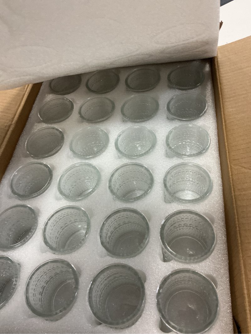 Condition photo showing Good Condition for 24 pack clear glass votive candle holders, vintage candle holder for floating candle, tealight candle holder for table centerpieces home bridal shower birthday christmas wedding party table decoration