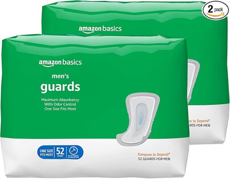 Amazon Basics Men's Incontinence Guards, Maximum Absorbency, 104 Count, (2 Packs of 52)