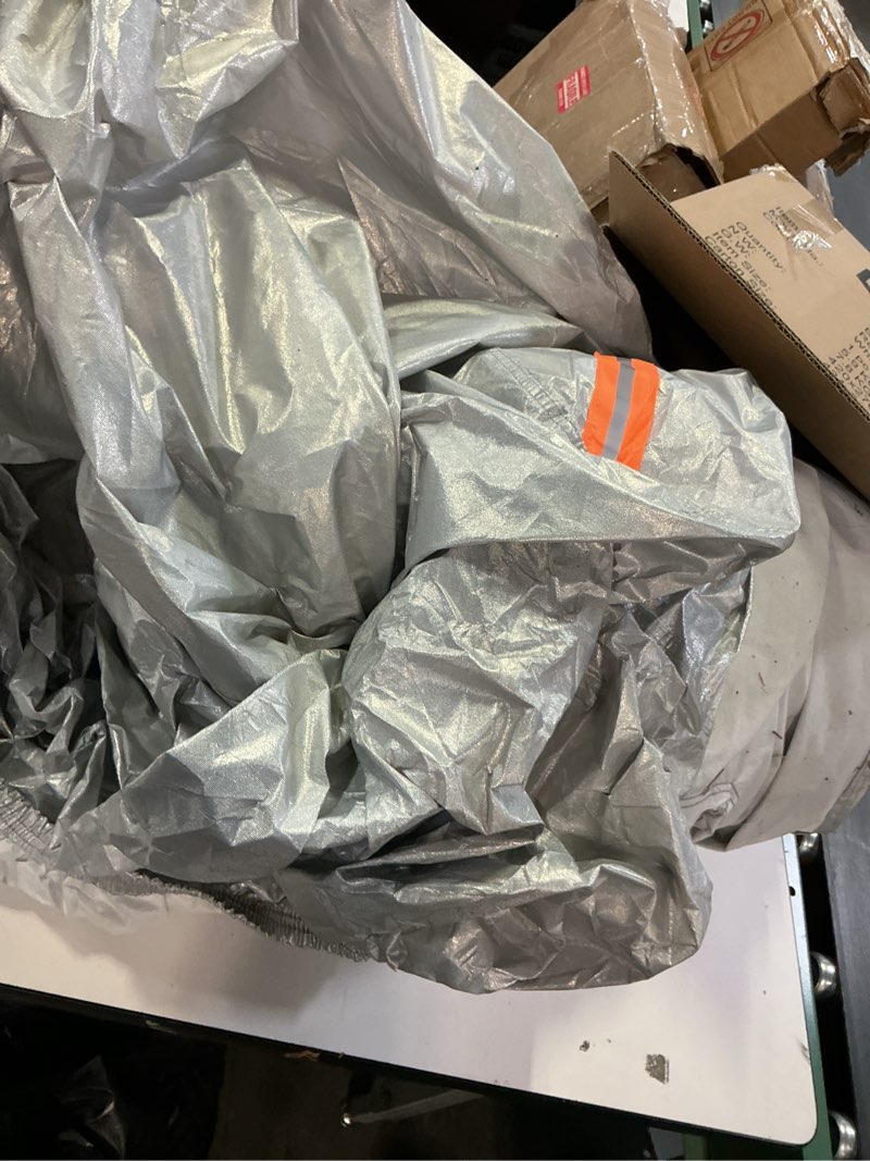 Condition photo showing As Is for Kayme 6 Layers Car Cover Waterproof All Weather for Automobiles, Outdoor Full Cover Rain Sun UV Protection with Zipper Cotton, Size A2 3XL Universal Fit for Sedan (186-193 inch) A2 3XL Fit Sedan-Length (186\" To 193\") Aluminum-Silver(similar no same)