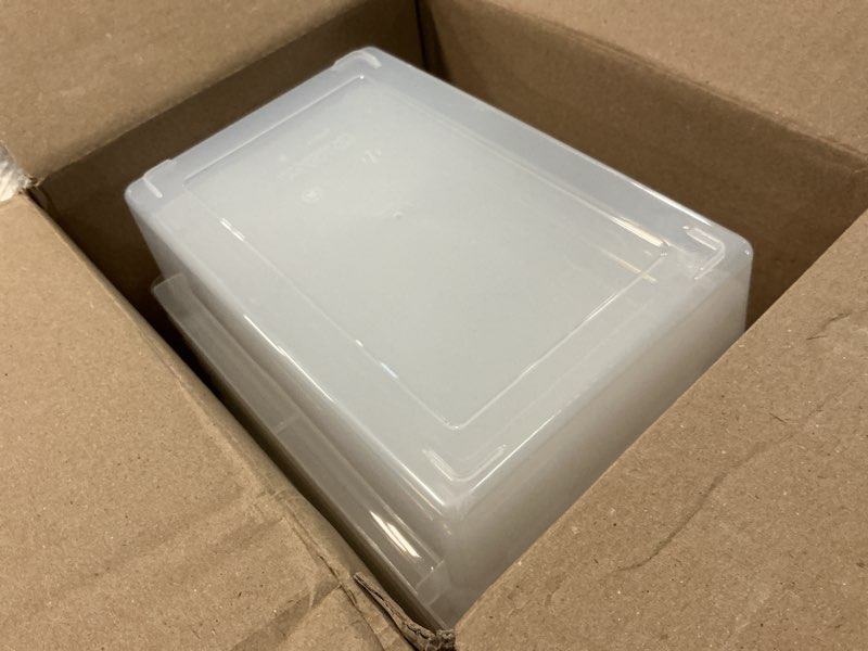 Condition photo showing Good Condition for iris usa 2 qt. plastic storage bins containers with lids, 6 pack, small sensory bin, craft storage, craft organizers & storage, organizing container for home, office & art supplies, stackable, clear 2 qt. - 6 pack