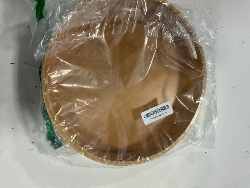 Condition photo showing New/Like New for lazy susan organizer homerays 12 inch non-skid bamboo lazy susan for kitchen rotating spice rack with handles, wood turntable for kitchen cabinet,countertop (bamboo, medium) 12" high rim bamboo