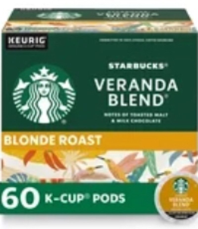 (best by jun 05/2026) starbucks k-cup coffee pods, starbucks blonde roast coffee, veranda blend for keurig brewers, 100% arabica, 6 boxes (60 pods total)