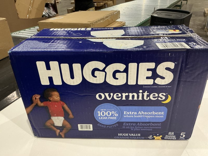 Condition photo showing New/Like New for huggies size 5 overnites baby diapers: overnight diapers, size 5 (27+ lbs), 88 ct, packaging may vary