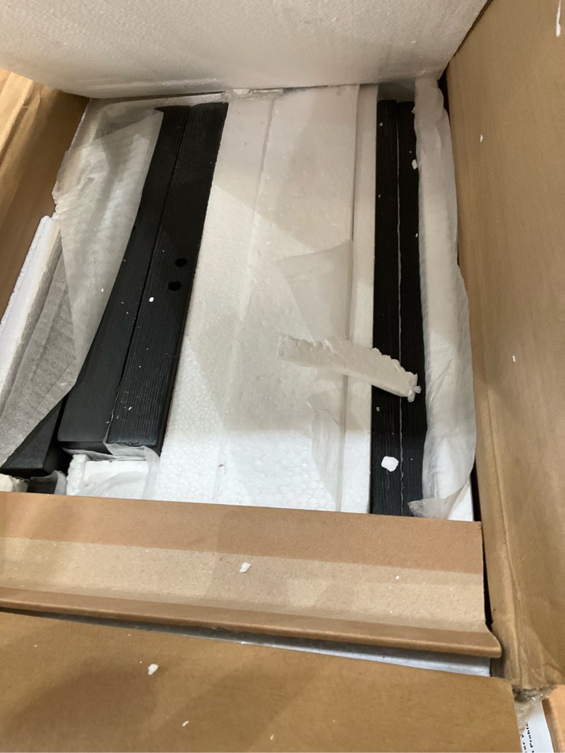 Condition photo showing As Is for nathan james beacon 3-shelf bookcase with seagrass cabinet, solid wood boho bookshelf with storage with solid wood frame, seagrass/black