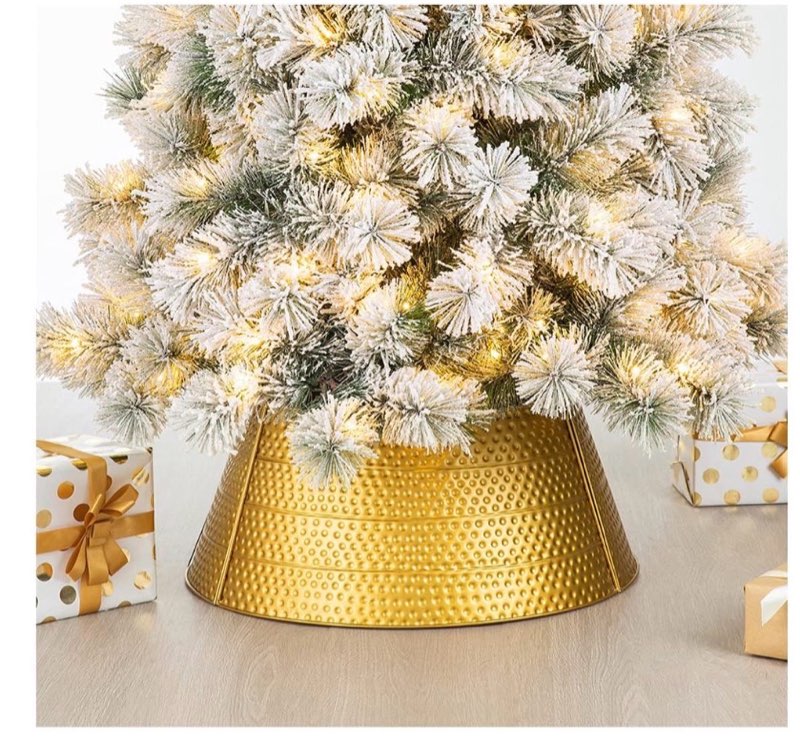 Glitzhome 22\" D Gold Hammered Metal Tree Collar Tree Base Cover Decorative Christmas Tree Ring 