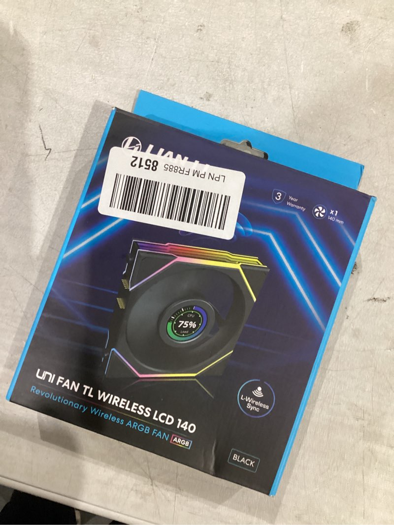 Condition photo showing New/Like New for Lian Li UNI Fan TL LCD Wireless 140-Single Pack-2.4 GHz Wireless Signal 140MM ARGB Fan-Infinity Mirror-Daisy-Chain -Customizable Lighting Effects-Controller NOT Included &Required-Black(14TLLCD1W1B) LCD Normal Blade 1 x 140mm,Black