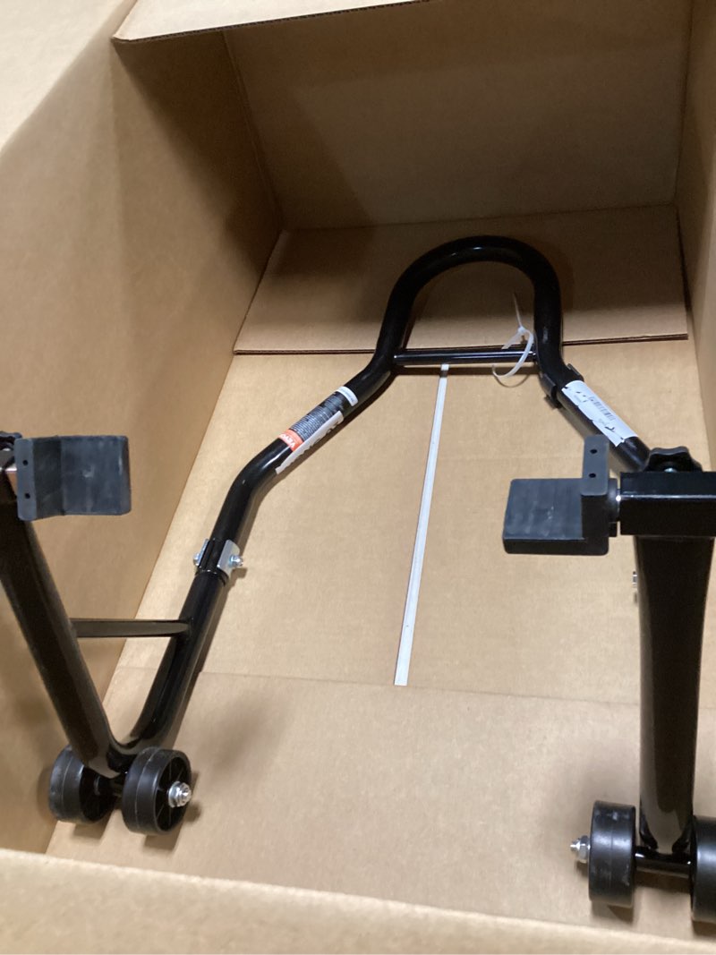 Condition photo showing Good Condition for VEVOR Motorcycle Rear Wheel Stand, 850lbs/390kg Load Capacity Lift with U + L Fork Swingarm Spool, Heavy Duty Rear Wheel Stand Motorcycle Lift Jack Stand, for Suzuki Yamaha Honda Kawasaki, Black