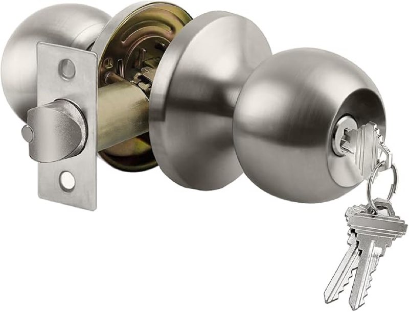 bestten keyed entry door knob with lock, heavy duty interior and exterior door lock, standard ball, satin nickel