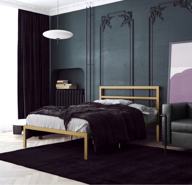 ZINUS ALINE METAL PLATFORM BED WITH DOUBLE-SLAT HEADBOARD, GOLD, QUEEN 