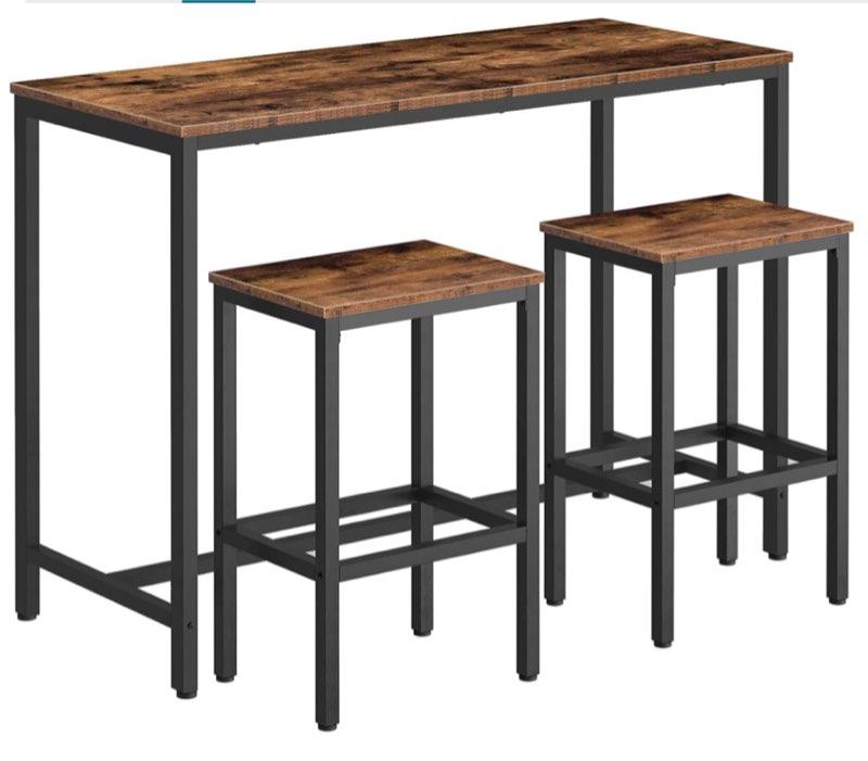 hoobro bar table and chairs set, 47.2” rectangular pub table with 2 stools for small space, high top table, 3-piece breakfast stools set, sturdy metal frame, easy to assemble, rustic brown bf52bt01