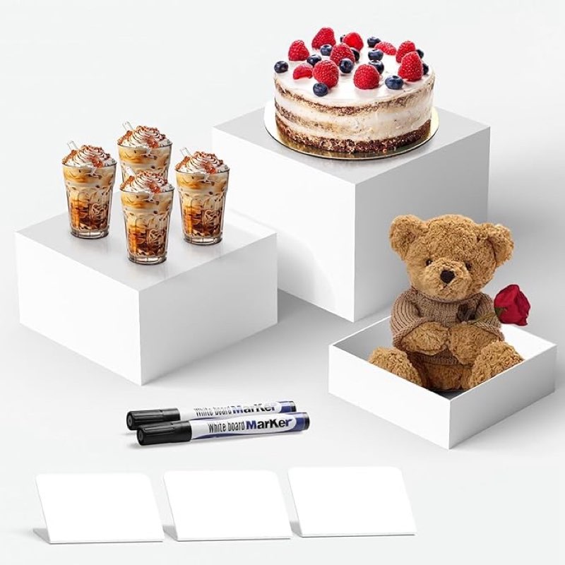 oleaf white food service display risers – 6'', 7'', 8'' acrylic buffet risers for cakes, pastries, and desserts – nesting display stands for party catering and buffet tables