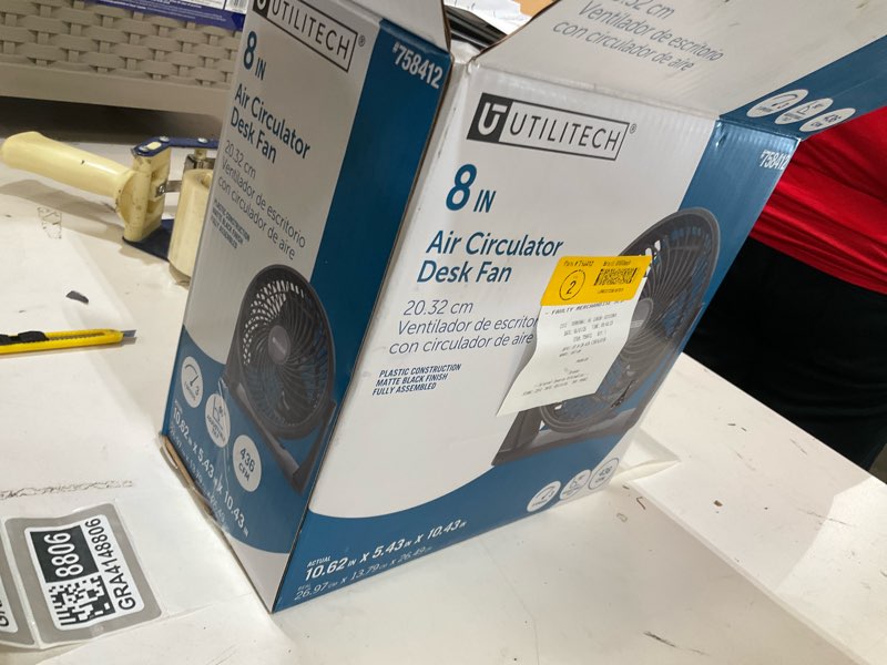 Condition photo showing As Is for utilitech 8-in 120-volt 3-speed indoor desk fan