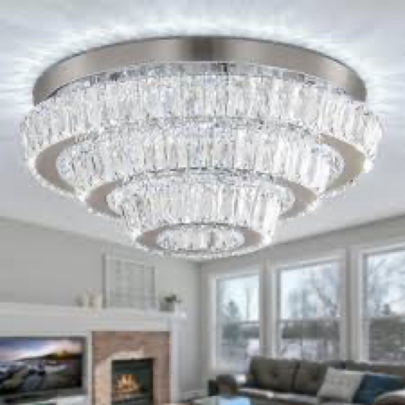 jenvkoil modern crystal led ceiling light fixture 16.5" round flush mount chandelier ceiling lights 