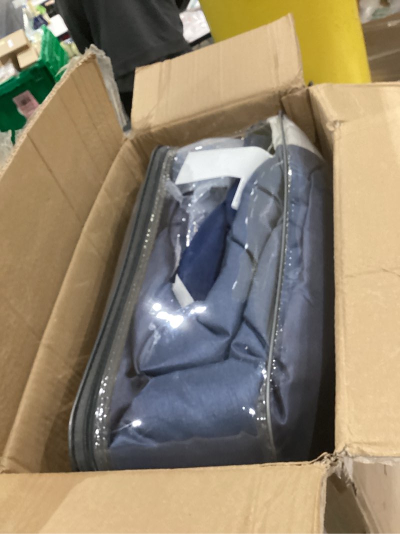 Condition photo showing New/Like New for Madison Park Cozy Comforter Set-Deluxe Hotel Collection, All Season Down Alternative Luxury Bedding with Matching Shams, Decorative Pillows, Queen(90"x90"), Genevieve, Navy 7 Piece