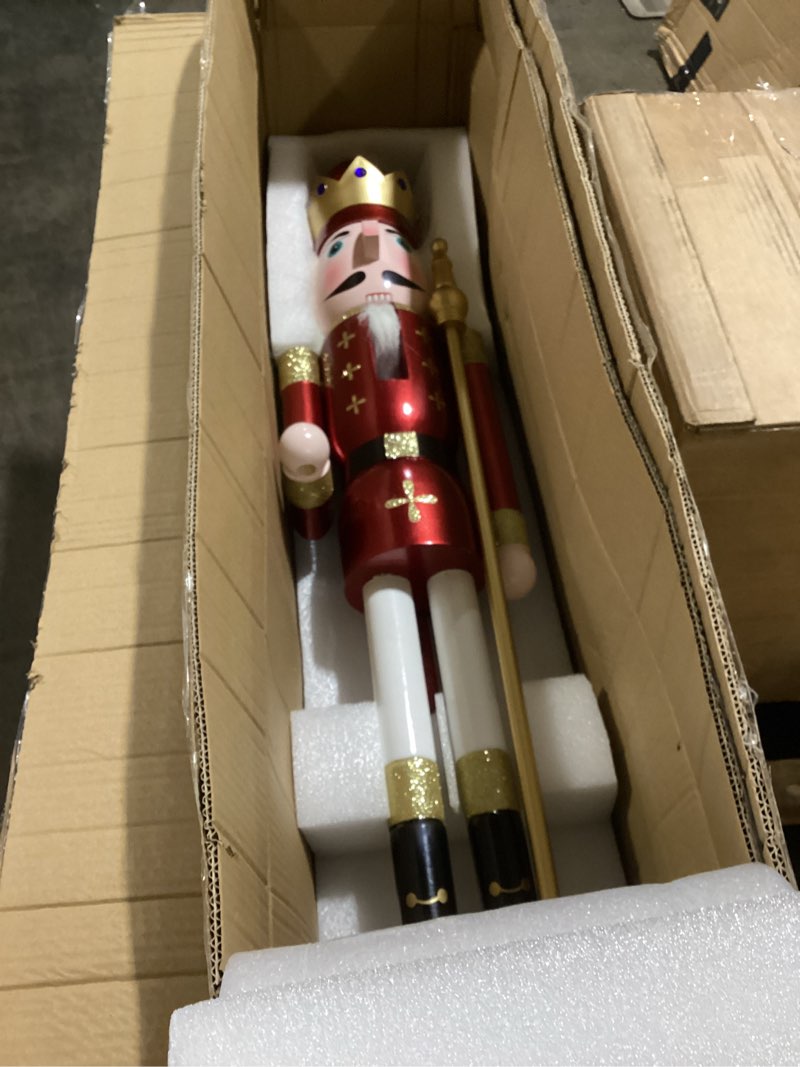 Condition photo showing As Is for KI Store 4ft Christmas Nutcracker Wooden Hot Pink Drummer Nutcracker Figurine Christmas Decorations for Front Door Christmas Tree Mantel Fireplace 4-Foot Hot Pink Drummer