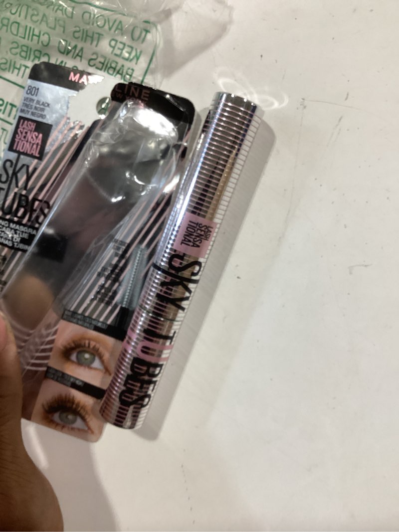 Condition photo showing Good Condition for maybelline lash sensational sky tubes tubing mascara, extension-like lengthening mascara, 24hr eye makeup with shea butter & castor oil, very black, 1 count