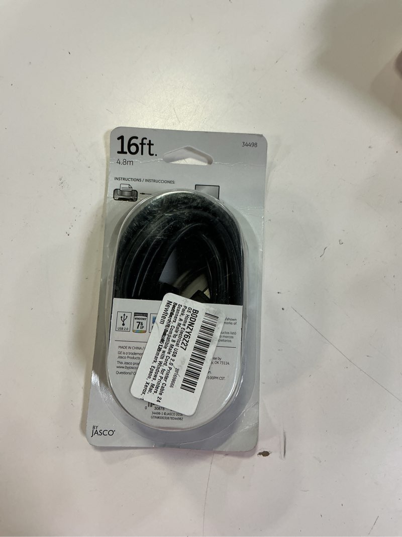 Condition photo showing New/Like New for ge home electrical usb 4.8m printer cable , a male to b male cord, for printers, scanners, compatible with windows, mac, brother, hp, canon, lexmark, epson, xerox, 16ft.  foot cord, black, 34498
