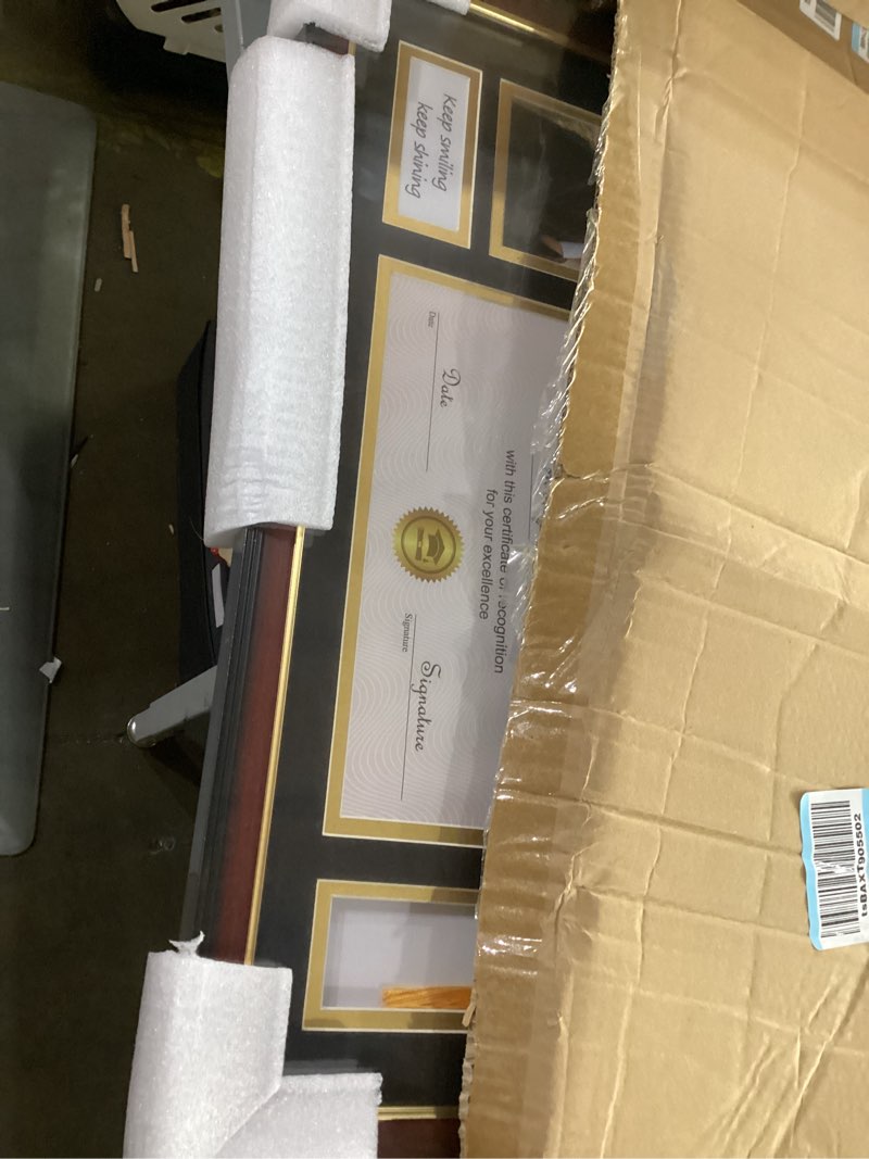 Condition photo showing Good Condition for yaetm 11x22 diploma frame with tassel holder for 8.5x11 certificate document & 4x6 photo with high definition glass, black mat over gold acid-free mat, mahogany graduation frame 2026 11x22 diploma frame with tassel and picture mahogany