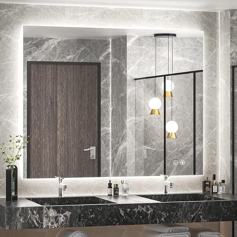 TokeShimi 40 x 32 Inch LED Backlit Mirror Bathroom, 3-Color Anti Fog Lighted Mirror for Wall, Vanity