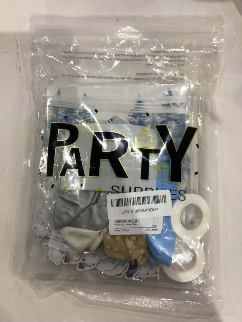 Condition photo showing New/Like New for Winter Birthday Party Decorations for Boys Girls, Arctic Polar Animal Party Decorations Banner Happy Birthday Penguin Cake Cupcake Topper Blue Silver Balloon for Kids Birthday Party