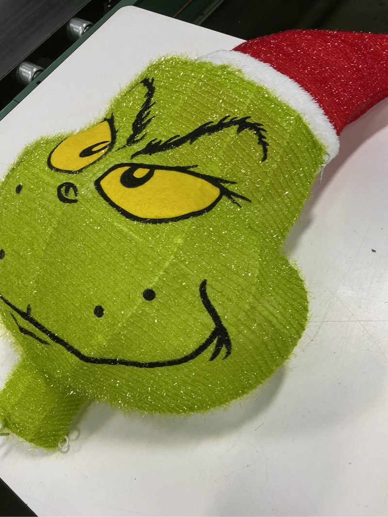 Condition photo showing Good Condition for Gemmy Christmas Airblown Inflatable Grinch Holding Candy Cane Hearts S LG Dr. Seuss, 6.5 ft Tall