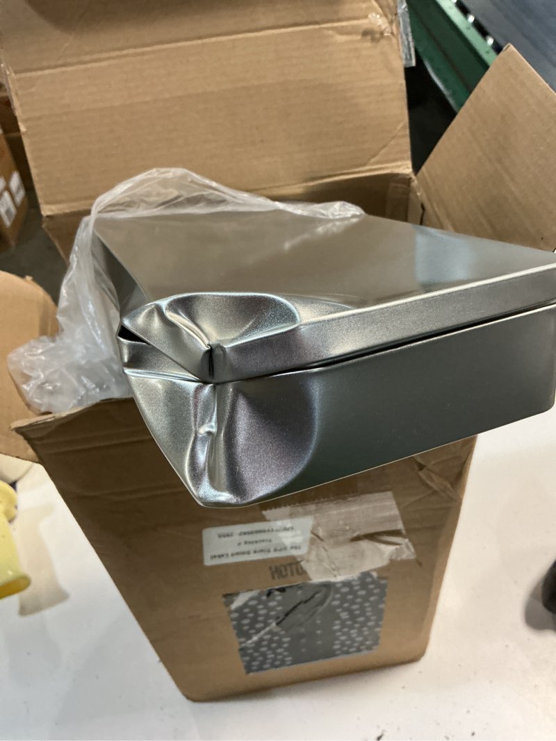 Condition photo showing As Is for hotop 8 pack 8.5 by 5.3 by 1.9 inch silver rectangular empty tin box with lid metal hinged lid tin containers storage gift for christmas jewelry and home organizer silver 8