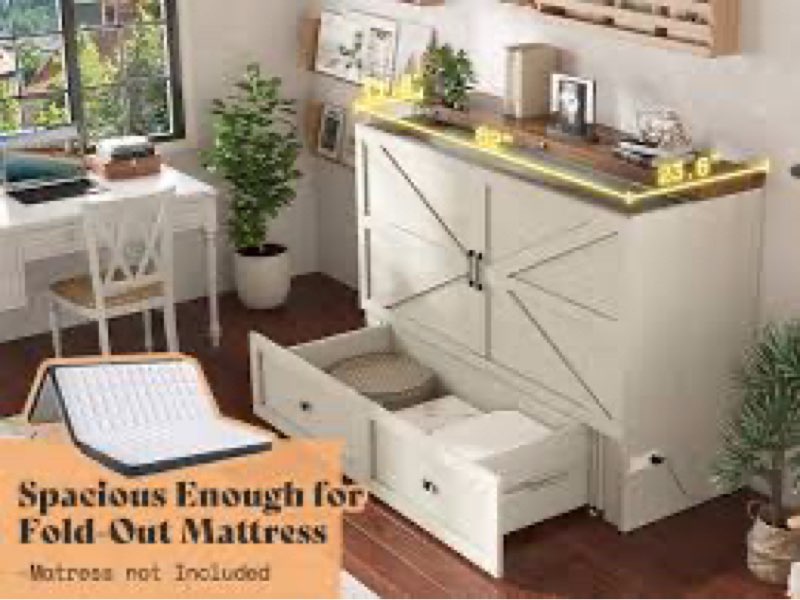 Amerlife Full Size Murphy Bed-Box2-White+ Barnwood