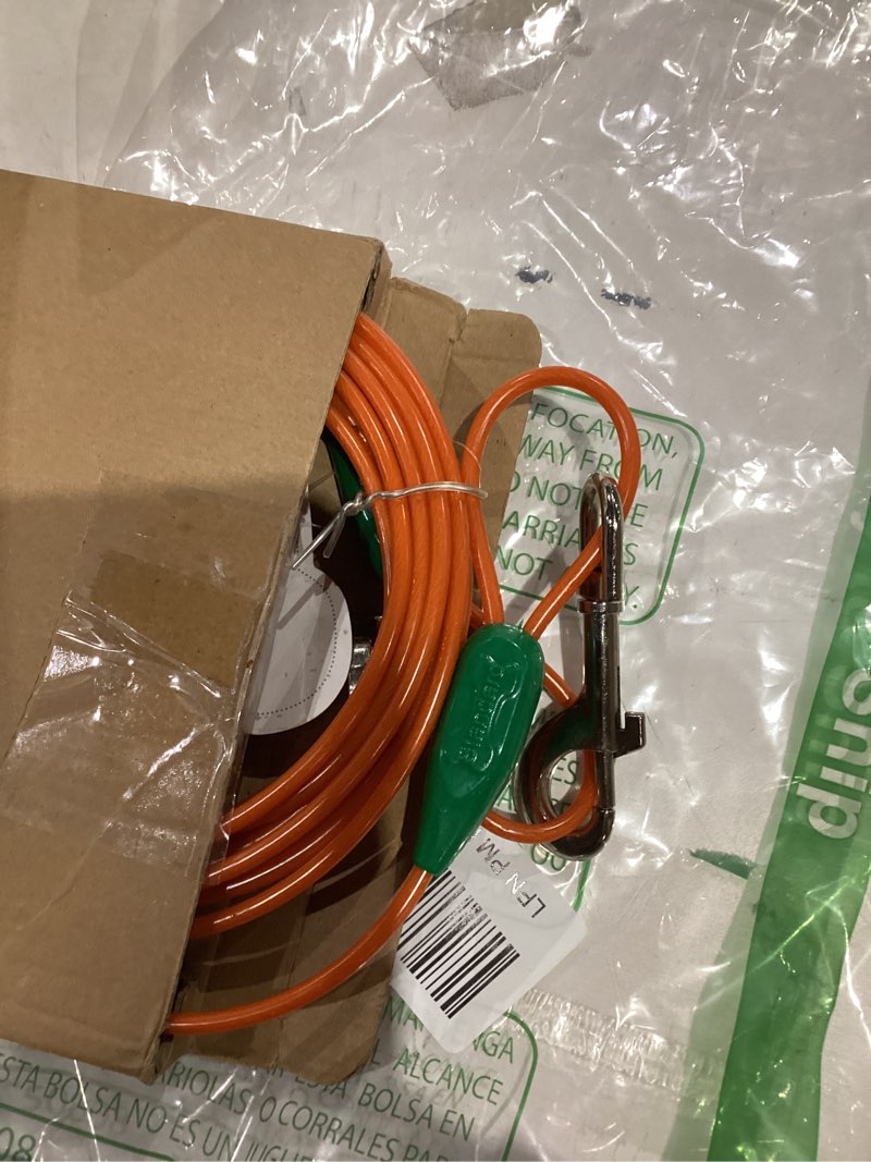 petest 15ft tie-out cable with crimp cover for medium dogs up to 60 pounds darkgreen & orange